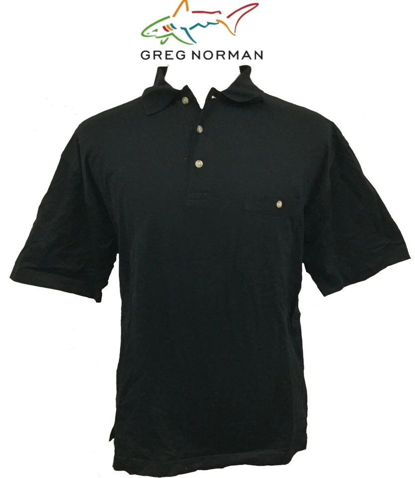 Camisa polo de golf Greg Norman doble algodón mercerizado rendimiento deportivo top negra Foto 1 de 4