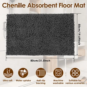 Indoor Door Mat Absorbent Fine Chenille Dog Door Mat Non Slip Front Door⇒ - Picture 1 of 10