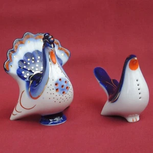 Sal y Pimienta Shakers Vintage LFZ LOMONOSOV Estatuilla URSS Porcelana/Gallo+Gallina - Imagen 1 de 10