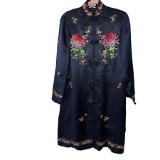 Golden Bee Vintage Womens Duster Jacket Size Small Black Silk Blend Embroidered