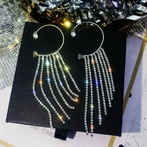 Fashion Long Chain Tassel Earrings Ear Clip Women Ear Line Cuff Jewelry Gif - Picture 1 of 8
