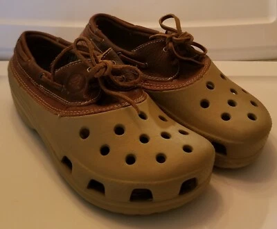 Crocs Islander Pitcrew Zapato de Barco Deportivo Cuero Marrón (Unisex Talla 6M/8W) Difícil de Encontrar Usado en Excelente Condición Foto 1 de 4