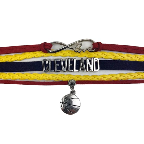 Cleveland Cavaliers Infinity Jewelry Bracelet Basketball Charm Faux Leather Cover