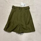 NWT COS Pleated Linen-Blend Utility Shorts High Waisted Green Khaki Size 4