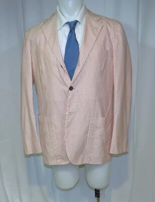 Kiton Lightweight Cashmere Blend White Red Stripe Three Roll Two Blazer 42R NWT - Image 1 of 4