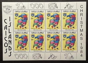 HOJA DE SELLOS DE NAVIDAD CAICOS DISNEY 1984 MNH DONALD DUCK 50 CUMPLEAÑOS VACACIONES - Imagen 1 de 1