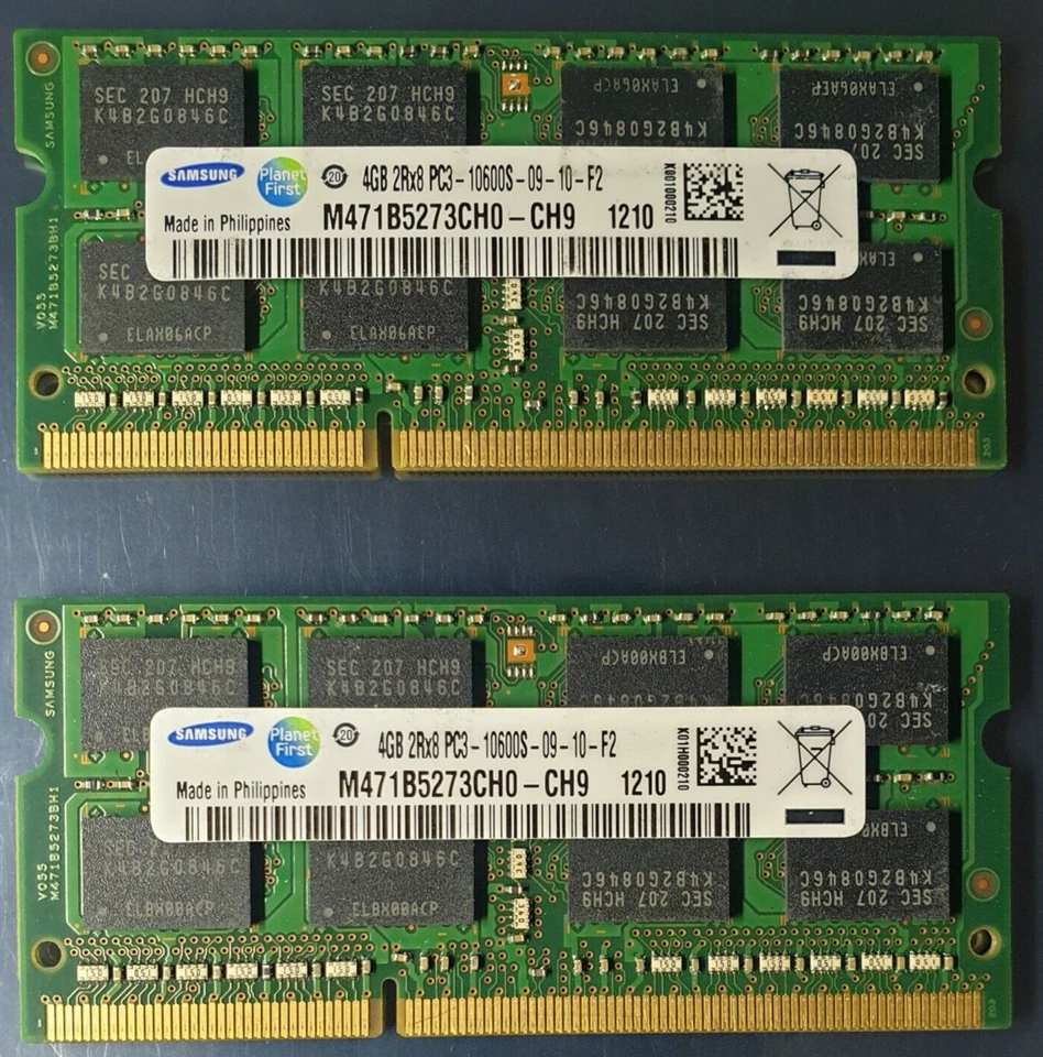 Samsung 8GB 2X4GB DDR3 2RX8 1333MHz PC3-10600S 204pin Laptop Memory RAM Apple  - Image 1 of 1
