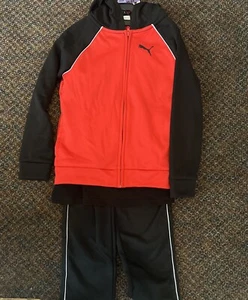 PUMA Boys' 3-Piece Tech Fleece Hoodie, Tee & Jogger Set, Black/Red X-Small 5/6 - Picture 1 of 6