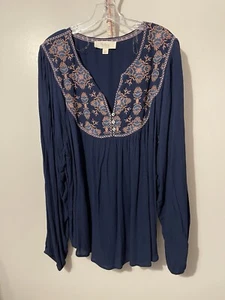 Nurture By Westbound Women's Embroidered V-Neck Blouse Ivory Size 1X NWT Blue - Picture 1 of 5