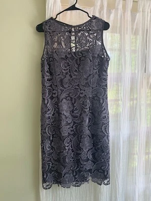 Adrianna Papell Illusion Lace Sleeveless Sheath Dress Dove Grey SZ 12 - Image 1 of 3