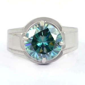 Lab-Created 3CT Round Cut Blue Diamond Men's Wedding Ring 14K White Gold Finish - Picture 1 of 8