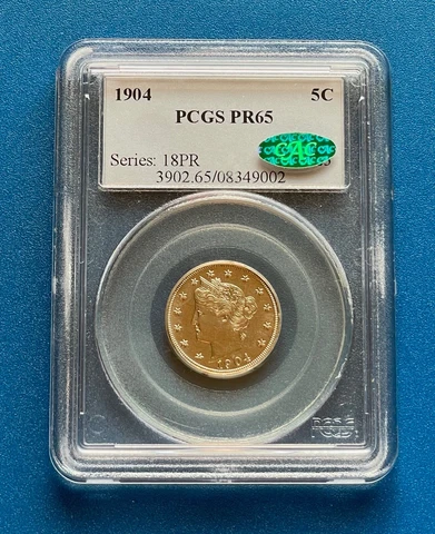 1904 PCGS PROOF PR65 **CAC** LIBERTY V Nickel 5c Gorgeous Coin Cover