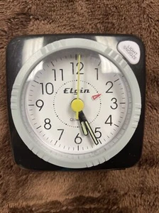 Vintage Elgin Quartz Small Black Travel Alarm Snooze/Light/ Uses AA Battery/Used - Picture 1 of 8