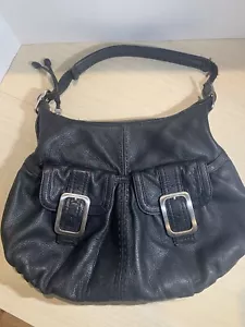 Cole Haan Black Leather Hobo Double Buckle Shoulder Bag - Picture 1 of 14