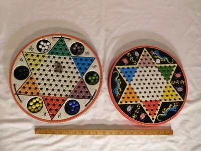 Decorator's Special! ~ 2 Vintage Round Metal Chinese Checkers Games ~ DRAGONS! - Image 1 of 4