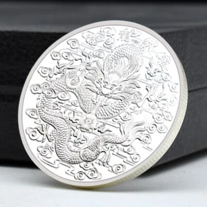 Chinese Dragon Silver Plated Commemorative Medal Art Ornament Coin Holiday Gift - Picture 1 of 12