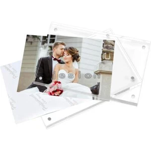 Acrylic Picture Frame Magnetic Photo Frame Free Standing Desktop Double Sided - Picture 1 of 18