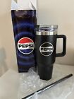 Large 40oz Pepsi Insulated Black Mug With Handle & Straw