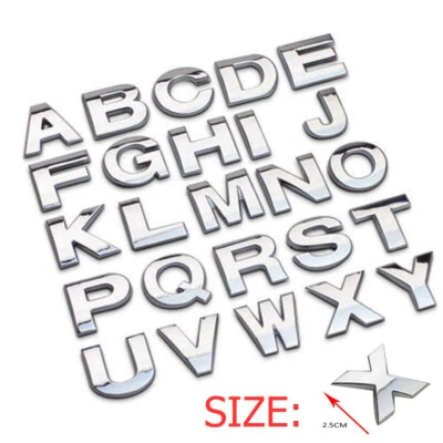 Car DIY 3D Chrome Metal Letter Number Sticker Logo Body Emblem Badge Decal Decor - Image 1 of 4