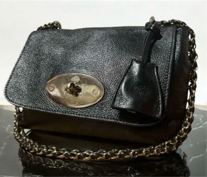 Mulberry Lily Leather Shoulder Bag Glossy Black Chain Strap Gold Tone Hardware - Picture 1 of 12