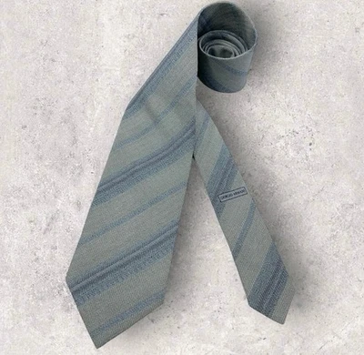 Corbata GIORGIO ARMANI Gris/Azul Rayas Seda LUJO ITALIA Foto 1 de 4
