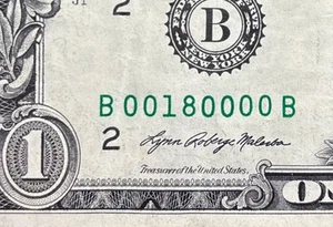 2021 $1 Dollar Bill #00180000 Fancy, Cool Numbers ( 6 of a Kind ) - Picture 1 of 4