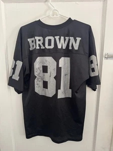 Vtg 90s Tim Brown Football Jersey Men Medium Black Oakland Raiders Logo Athletic - Picture 1 of 8