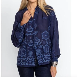 NWT Johnny Was Slim Audrey Button Down In Firefly Glow Navy XL - Picture 1 of 7