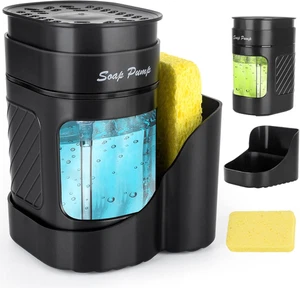 Kitchen Dish Soap Dispenser with Sponge Holder, 3-In-1 Countertop Dishwashing So - Picture 1 of 12