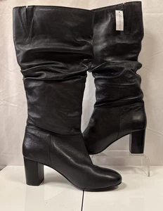 Dorothy Perkins Black Heeled Slouchy Autumnal Leather NWT Boots - Picture 1 of 6
