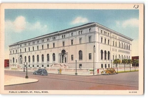 Postcard Public Library St. Paul Minnesota Linen 6A-H1348 1941 Used Vintage Cars - Picture 1 of 2