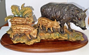ANRI Italy Wood Carved Sculpture Lmtd Ed.~ BOAR/SOW WITH 3 PIGLETS by GRANGET - Picture 1 of 11