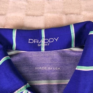 Draddy Sport Mens XL Polo Shirt Striped Blue Golf USA Made Acorn Logo - Picture 1 of 9