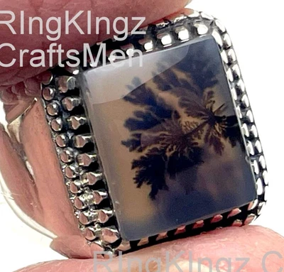 Impresionante anillo de plata de ley 925 de ágata dendrítica talla 9 Foto 1 de 4
