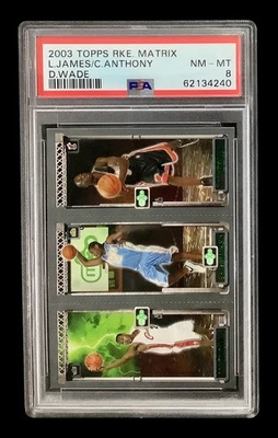 2003 topps matrix #0 lebron james, dwyane wade, carmelo anthony rc; rookie PSA 8 - Image 1 of 3