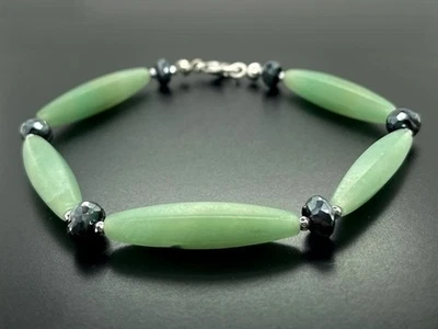 ARMBAND 925/-SILBER RHODINIERT MIT AVENTURIN & HÄMATIT SILBERZEIT SCHMUCKJAGD - Bild 1 von 4