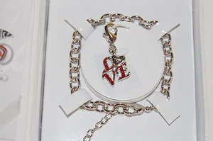 NWT Guess Silver Metal-Red Rhinestone 'LOVE' Charm Bracelet Exclusive Line Boxed - Picture 1 of 8
