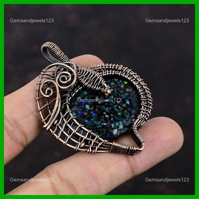 Joyería colgante envuelta en alambre de cobre con piedras preciosas de ópalo etíope negro ovalado Foto 1 de 4