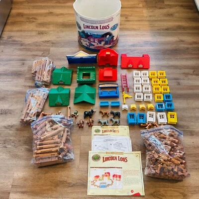Lincoln Logs HUGE Lot over 600 Pieces Logs Roof Doors Windows Figures Animals - Image 1 of 4