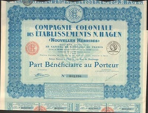Part: Compagnie coloniale des Ets N. HAGEN NOUVELLES HÉBRIDES VANUATU (G) - Foto 1 di 1