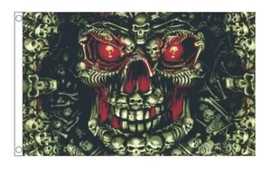 SKULL FLAG 5X3 skeleton pirate demons GOTH METAL SKULLS - Picture 1 of 1