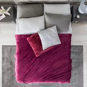 MEXICAN BURGUNDY SOLID COLOR LIGHT BLANKET VERY SOFTY AND WARM THROW SIZE - Picture 1 of 5