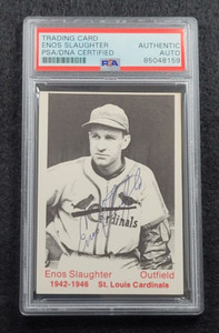 ENOS SLAUGHTER Signed Baseball Card-HALL OF FAME-ST. LOUIS CARDINALS-PSA