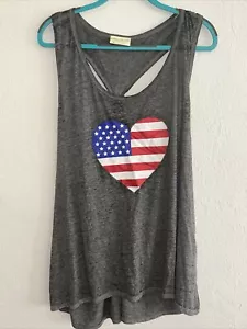 Bobbie Brooks graue Schaufel Hals Flagge USA ärmelloses Tank Top T-Shirt Training 3X neu mit Etikett - Bild 1 von 17