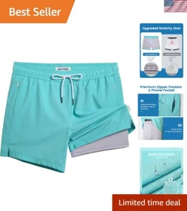 Men's 5.5-Inch Quick Dry Swim Trunks with Compression Liner & Zipper Pockets - Picture 1 of 10