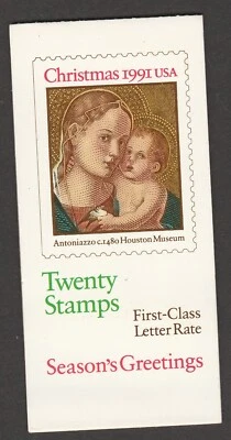 US 2578a BK193 Christmas Madonna & Child 29c booklet 20 #1 MNH 1991 - Image 1 of 3