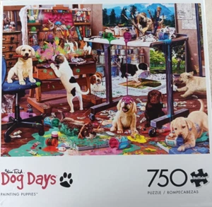Dog Days Puppy Workshed 750 Piece Jigsaw Puzzle with Poster by Buffalo - Picture 1 of 4