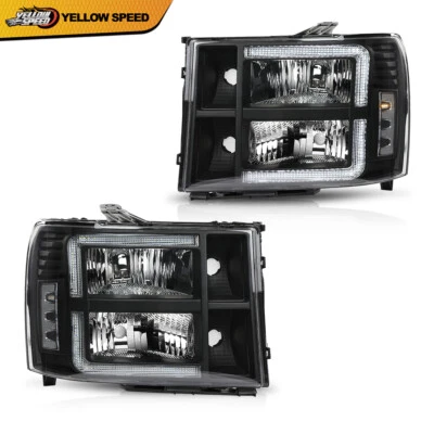Clear/Black LED DRL Headlights Fit For 2007-2013 GMC Sierra 1500 2500HD 3500HD - Image 1 of 4