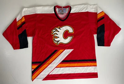 Vtg 90s CCM CALGARY FLAMES Pedestal JERSEY Mens Large Sewn Rare - Image 1 of 4