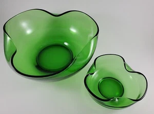 Vintage Anchor Hocking Chip & Dip Emerald Green TriFold Folded Accent Modern MCM - Picture 1 of 23